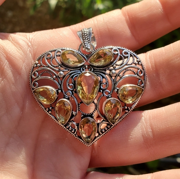 New Citrine 925 Silver Heart Pendant. - Picture 2 of 13